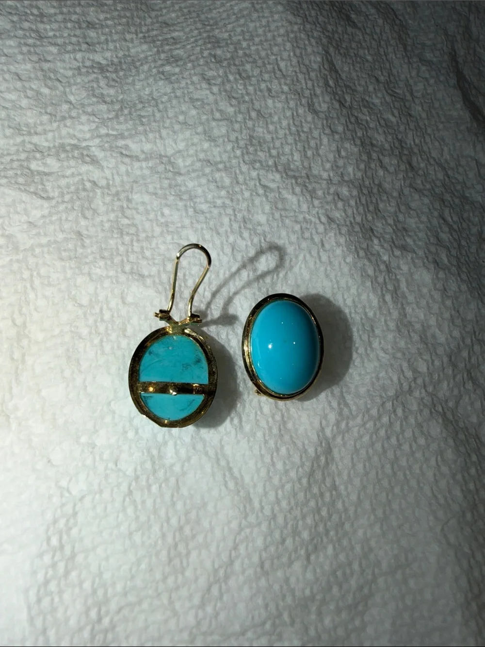 14 karat yellow, gold, blue turquoise earrings - Picture 5 of 14